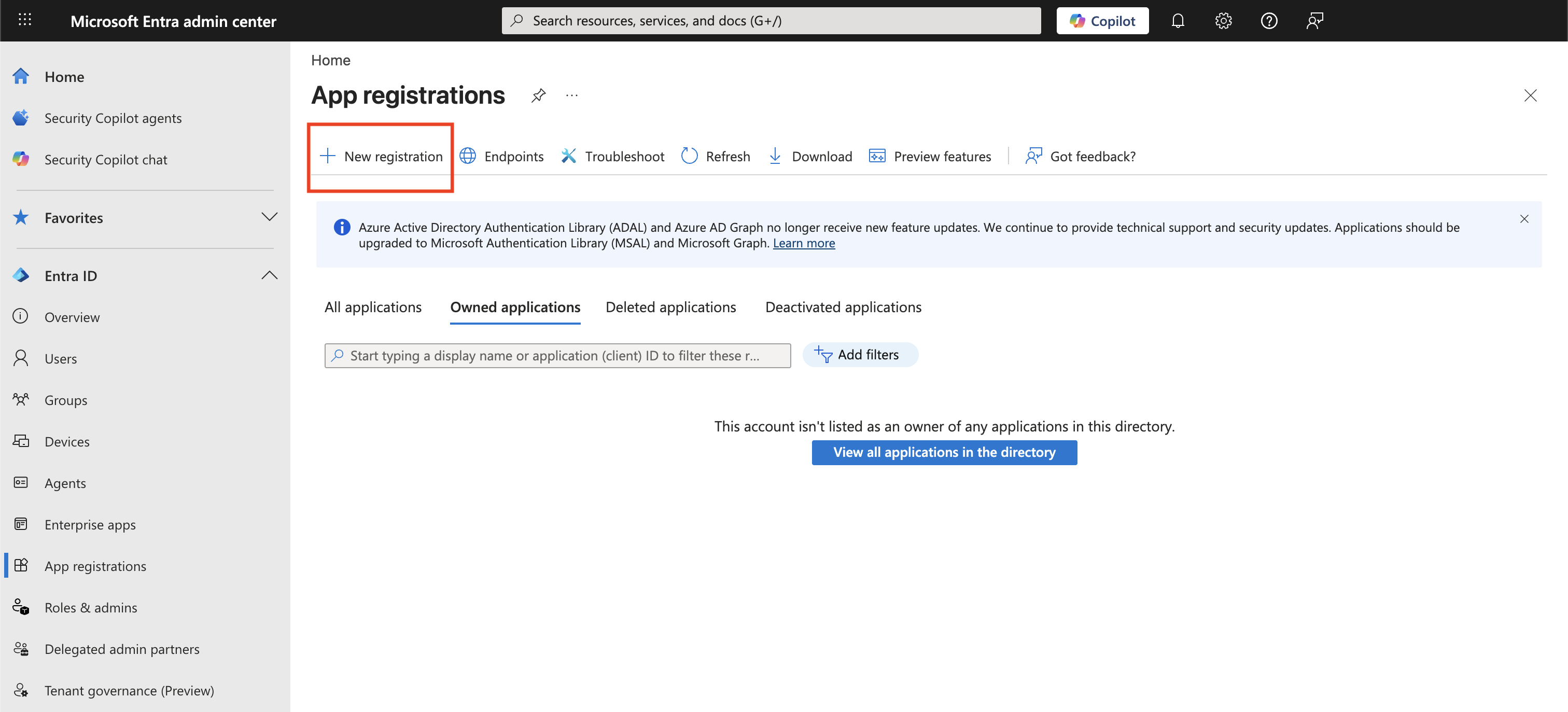 New application registration