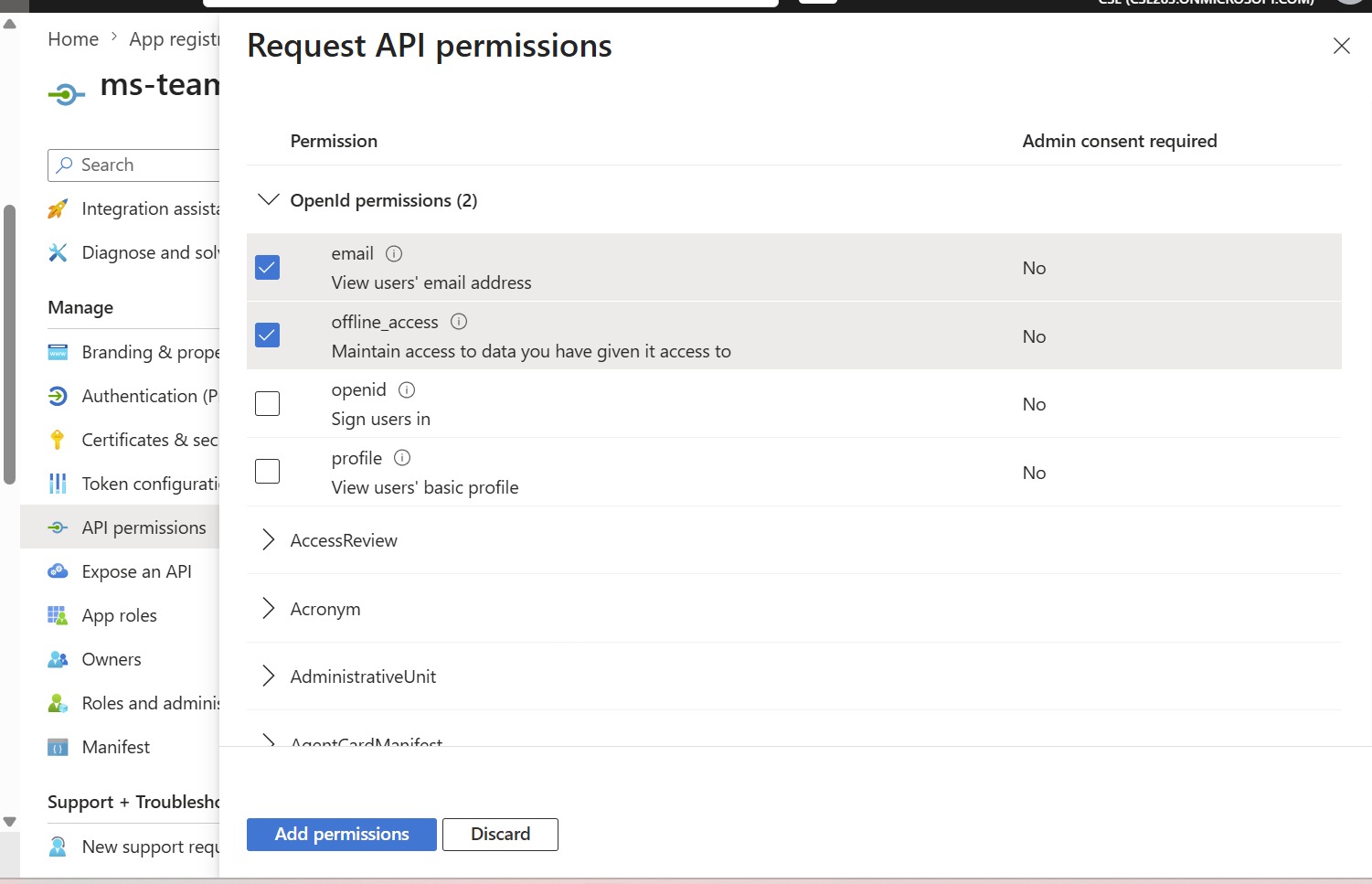 Request API permissions