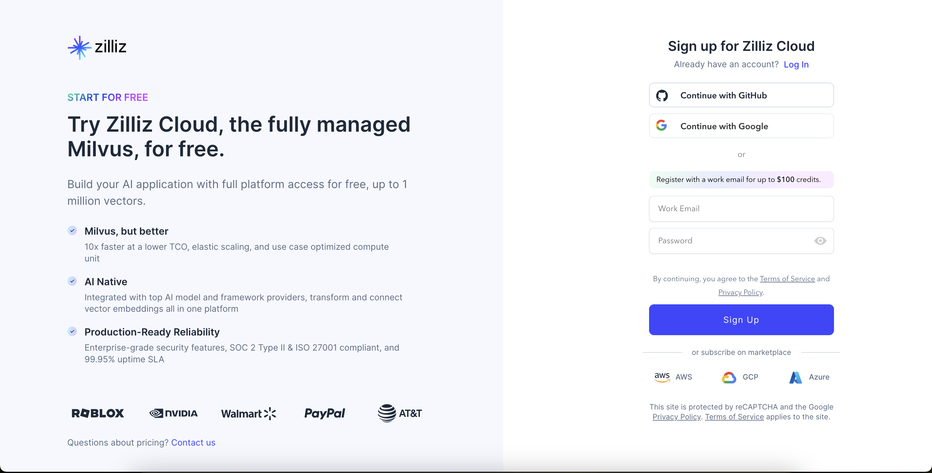 Zilliz Cloud Sign Up