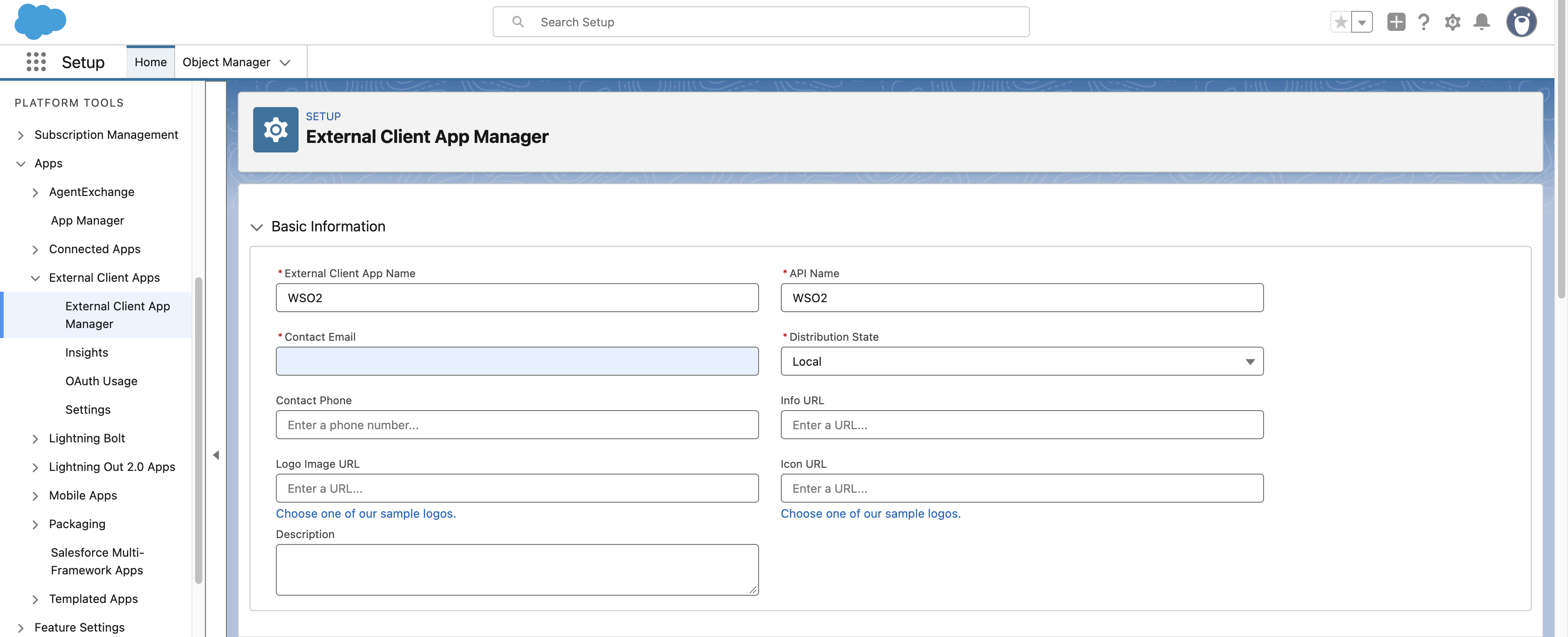 Create an External Client App