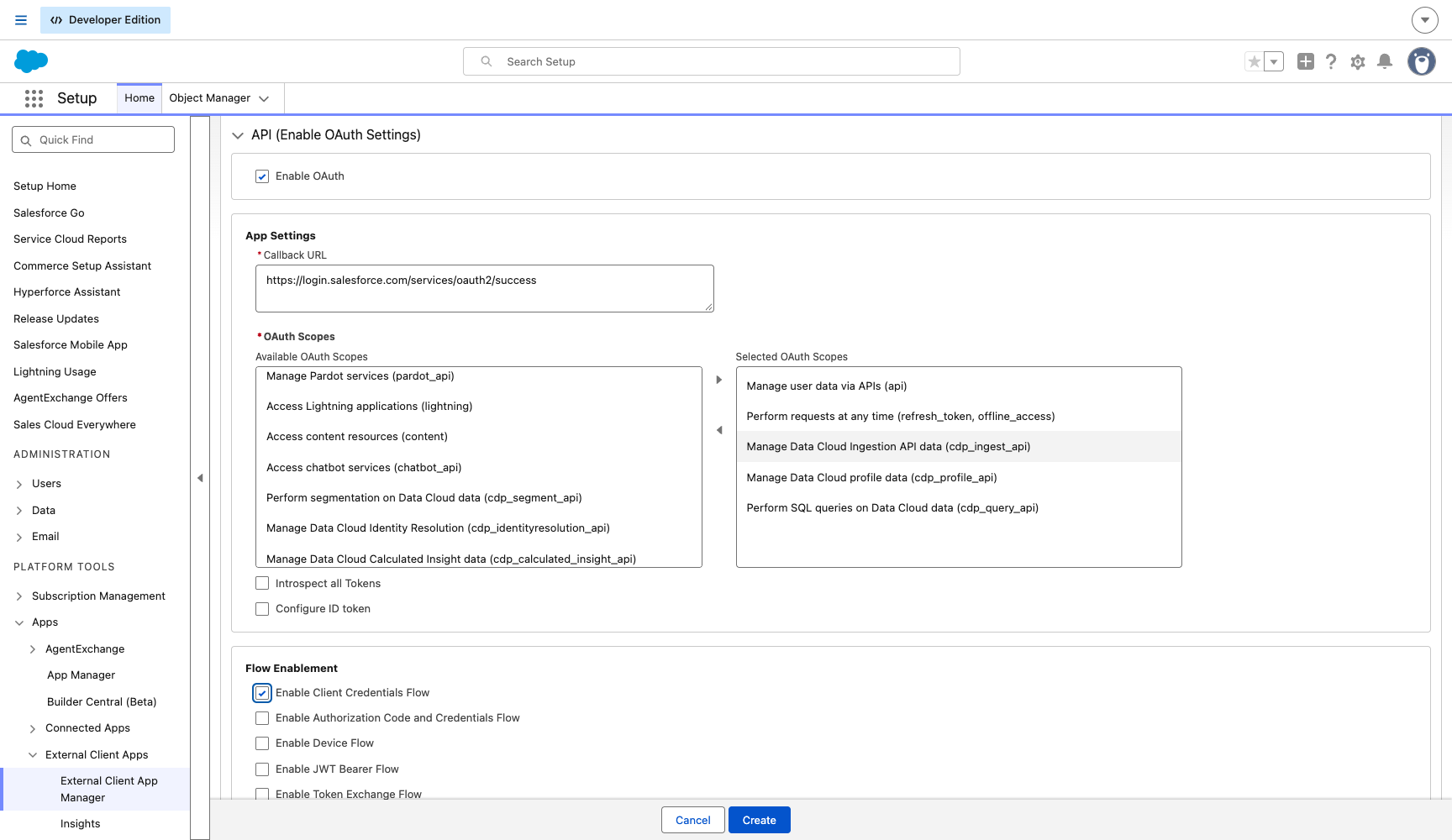 OAuth settings and scopes