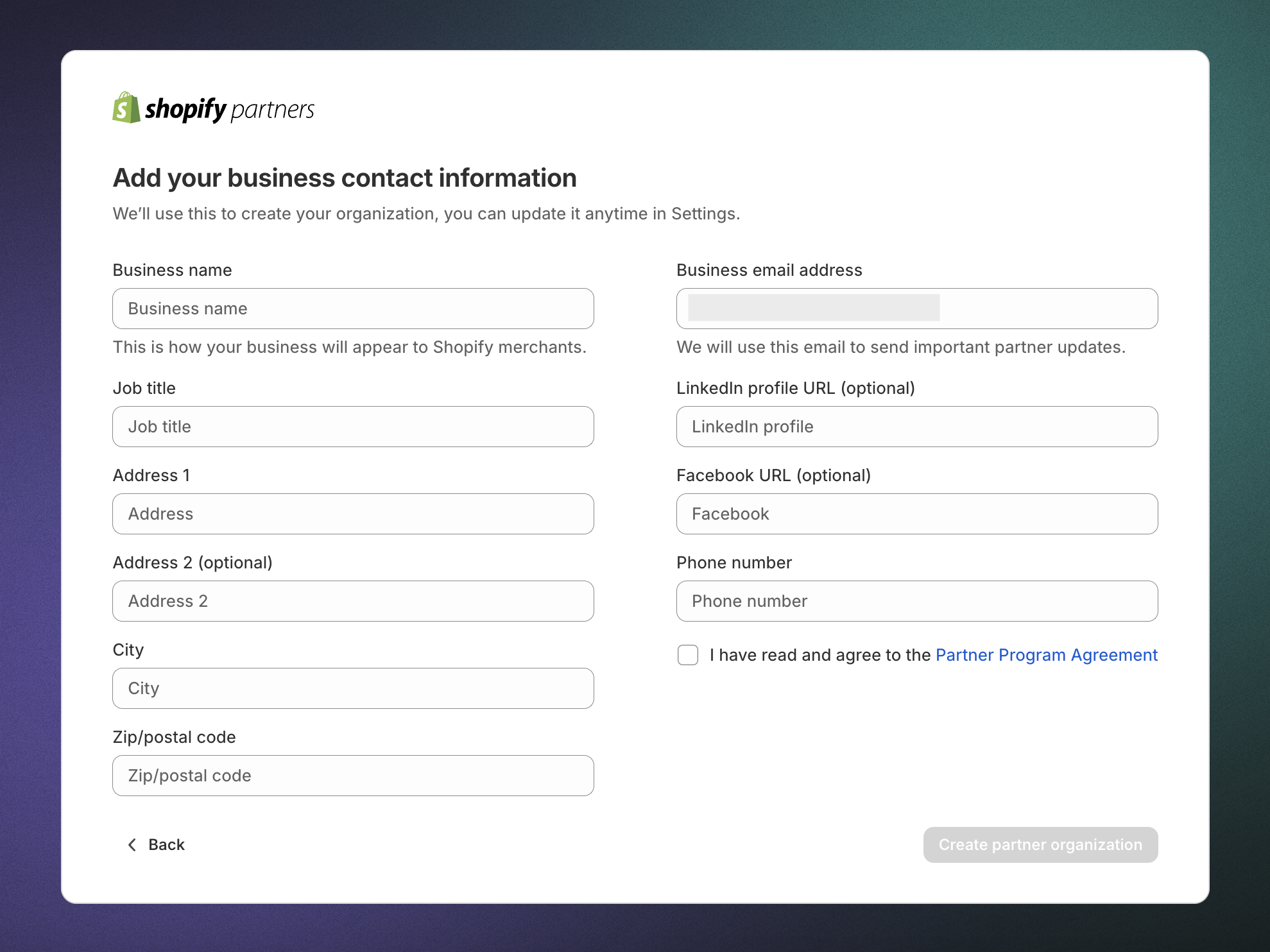 Business contact info