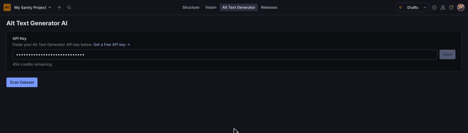 Alt Text Generator settings in Sanity Studio