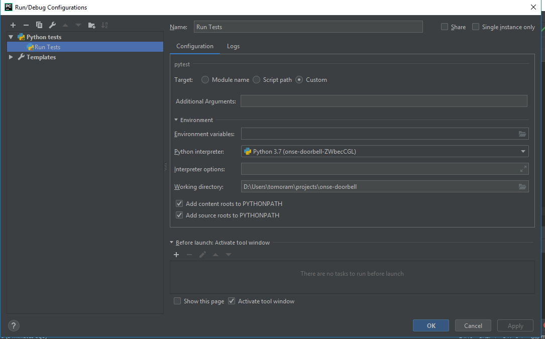 PyCharm Test Config