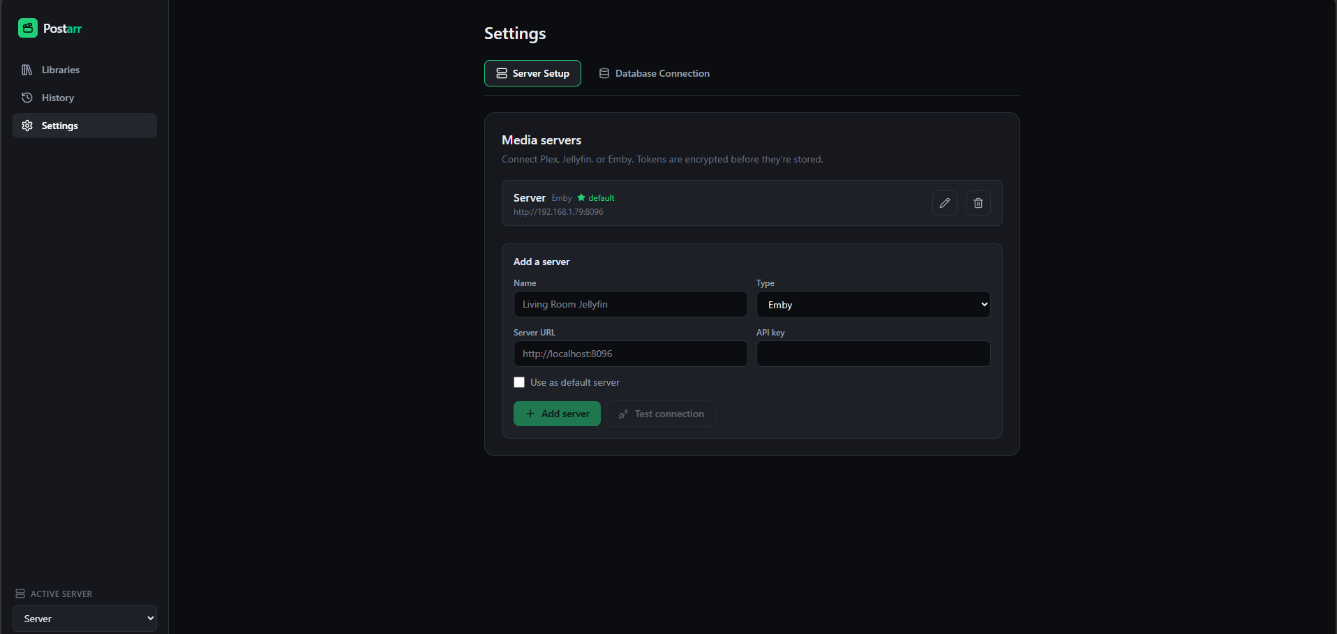 Settings — media server setup