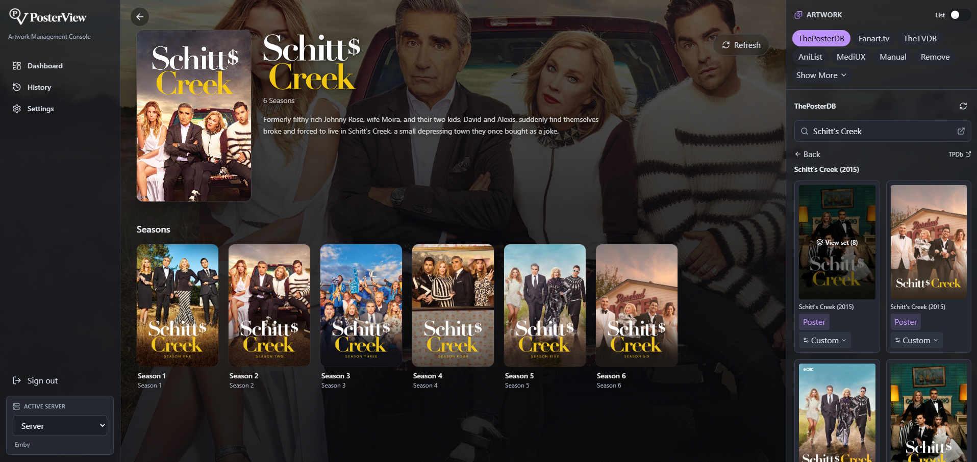 Selected series with backdrop and artwork provider panel