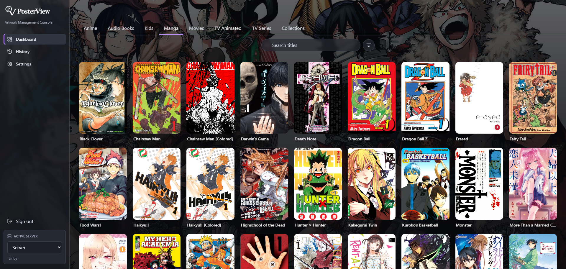 Manga book library dashboard