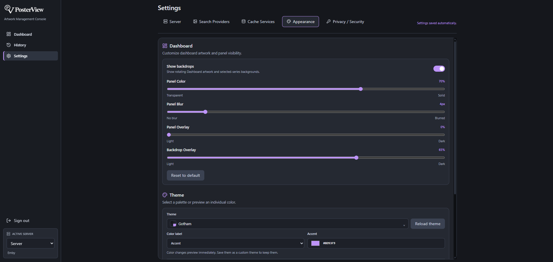 Settings — shared appearance and theme controls