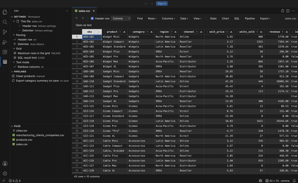 CSV Grid Editor in action