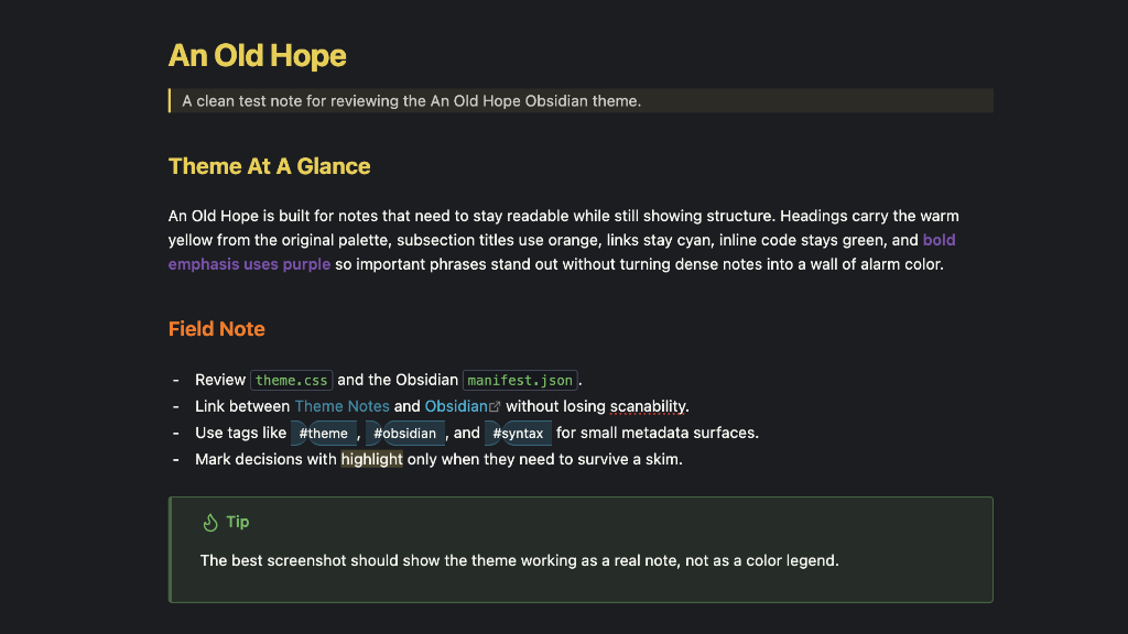 An Old Hope Obsidian theme preview