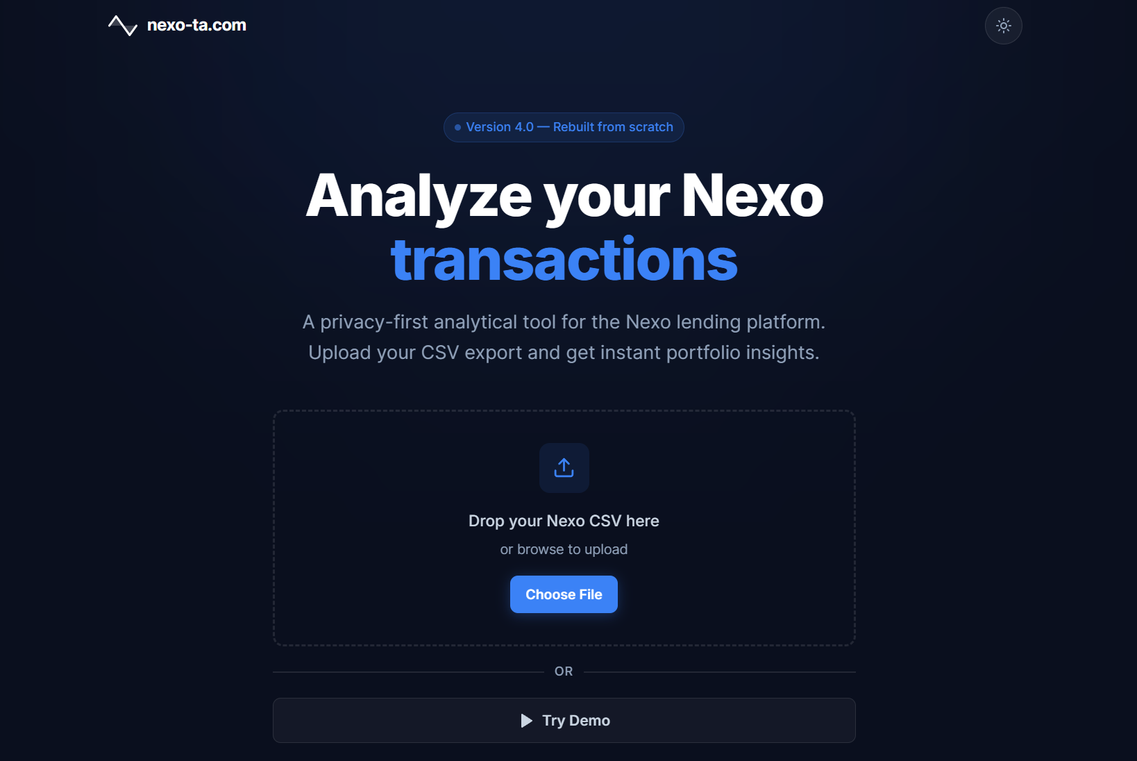 nexo-ta.com v4 landing page
