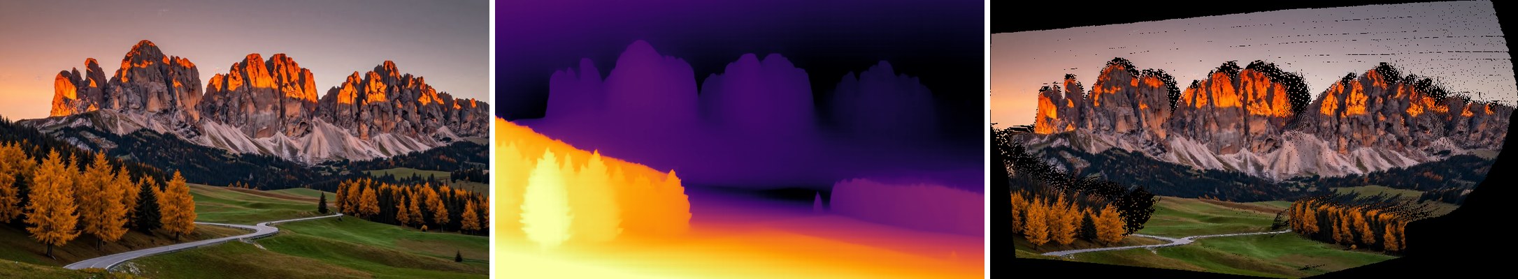 photo, depth map and 3D point cloud
