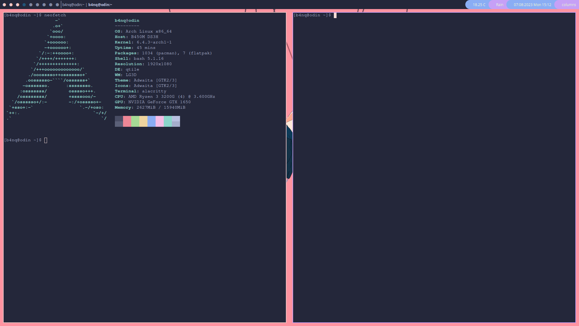 Screenshot showing two terminal emulators opened