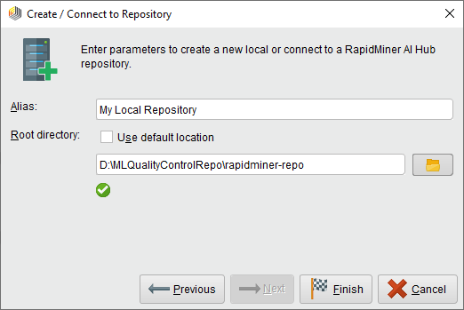 Point the local repository to the rapidminer-repo directory