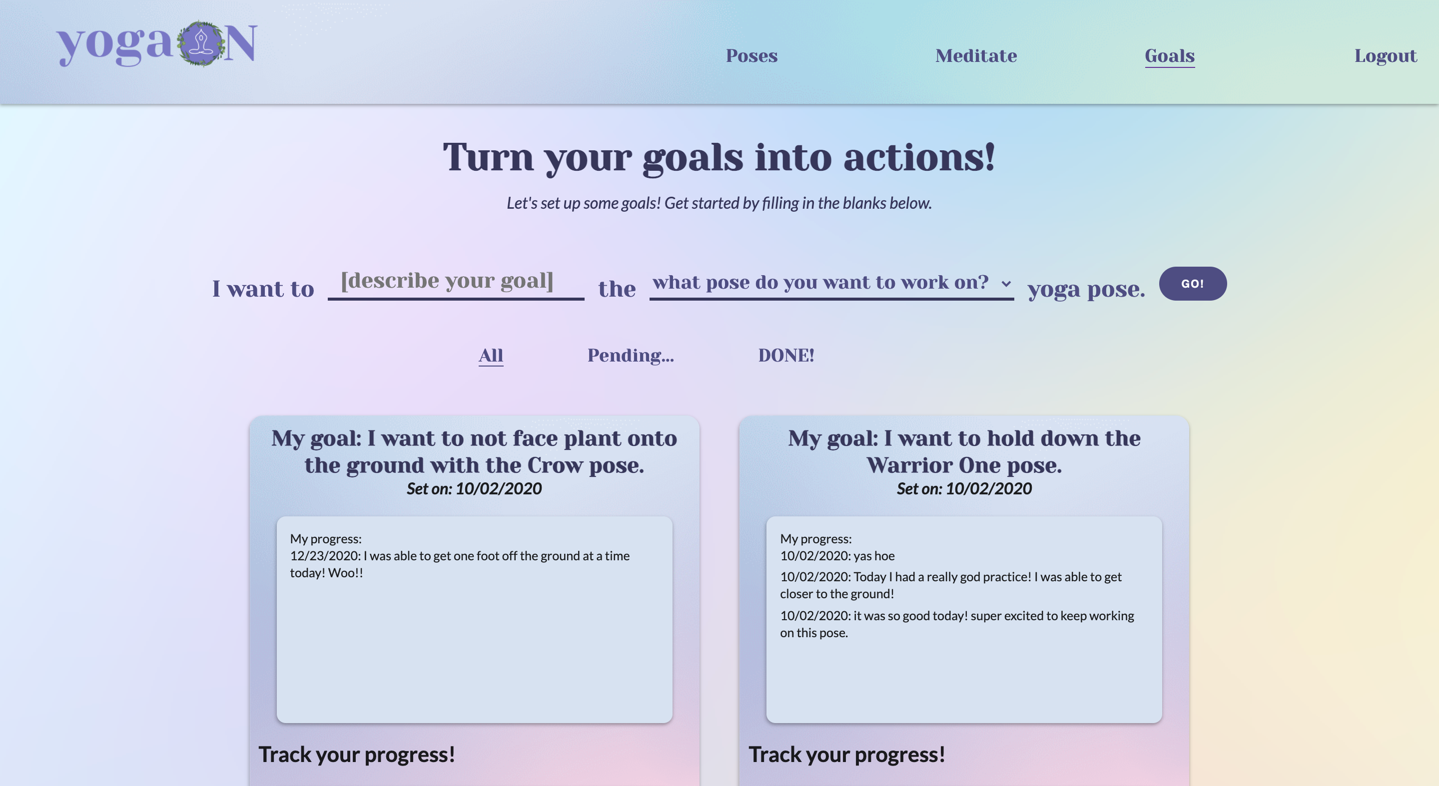 Goals Page