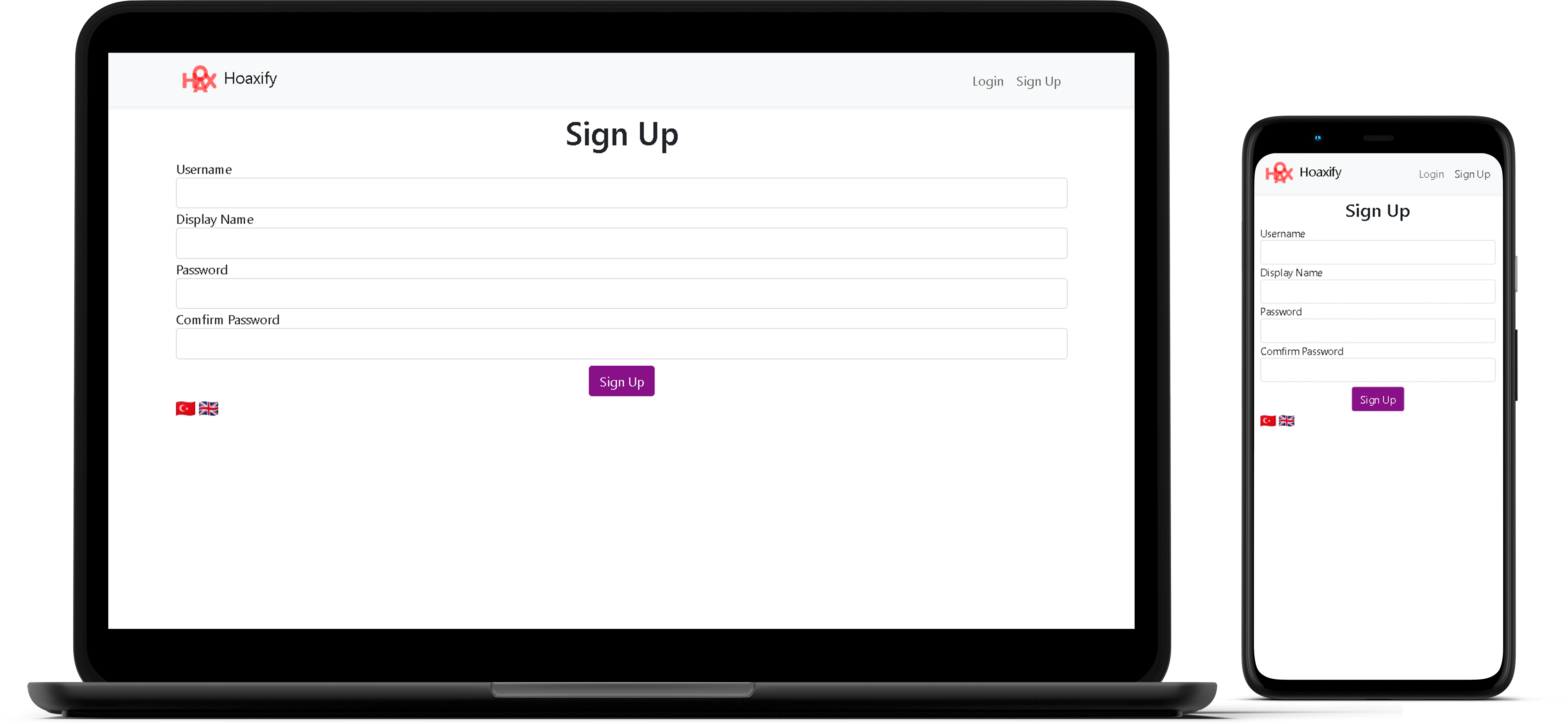 Hoaxify Signup Page Screenshot