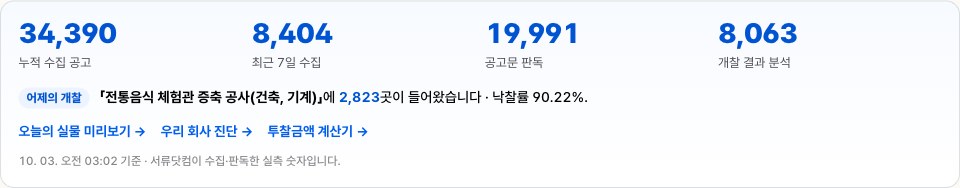 서류닷컴 입찰 누적 수집 공고 최근 7일 수집 공고문 판독 개찰 결과 분석 숫자와 무료 도구