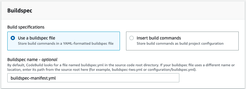 Image of specifying buildspec name