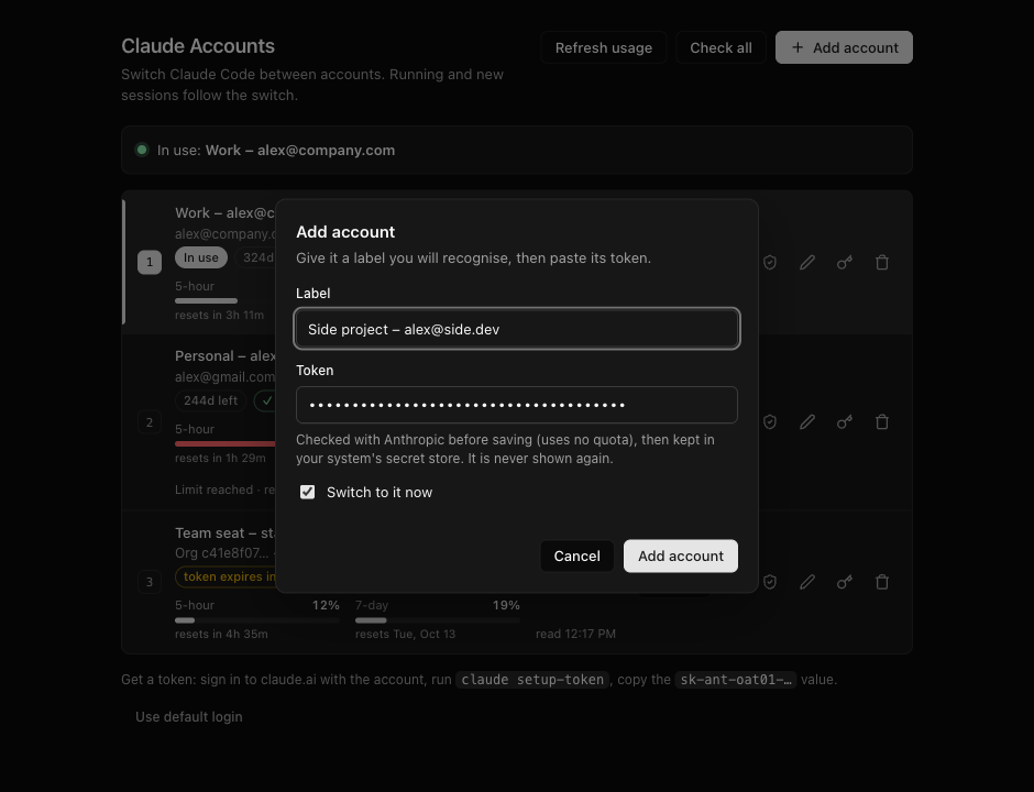 Add account dialog