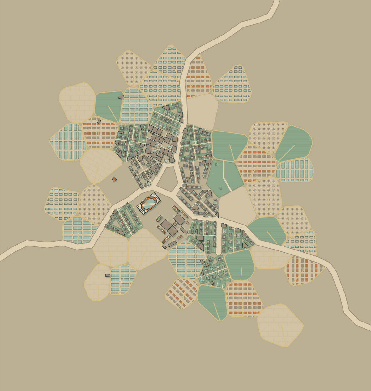 Copperline steampunk artwork applied to the city engine