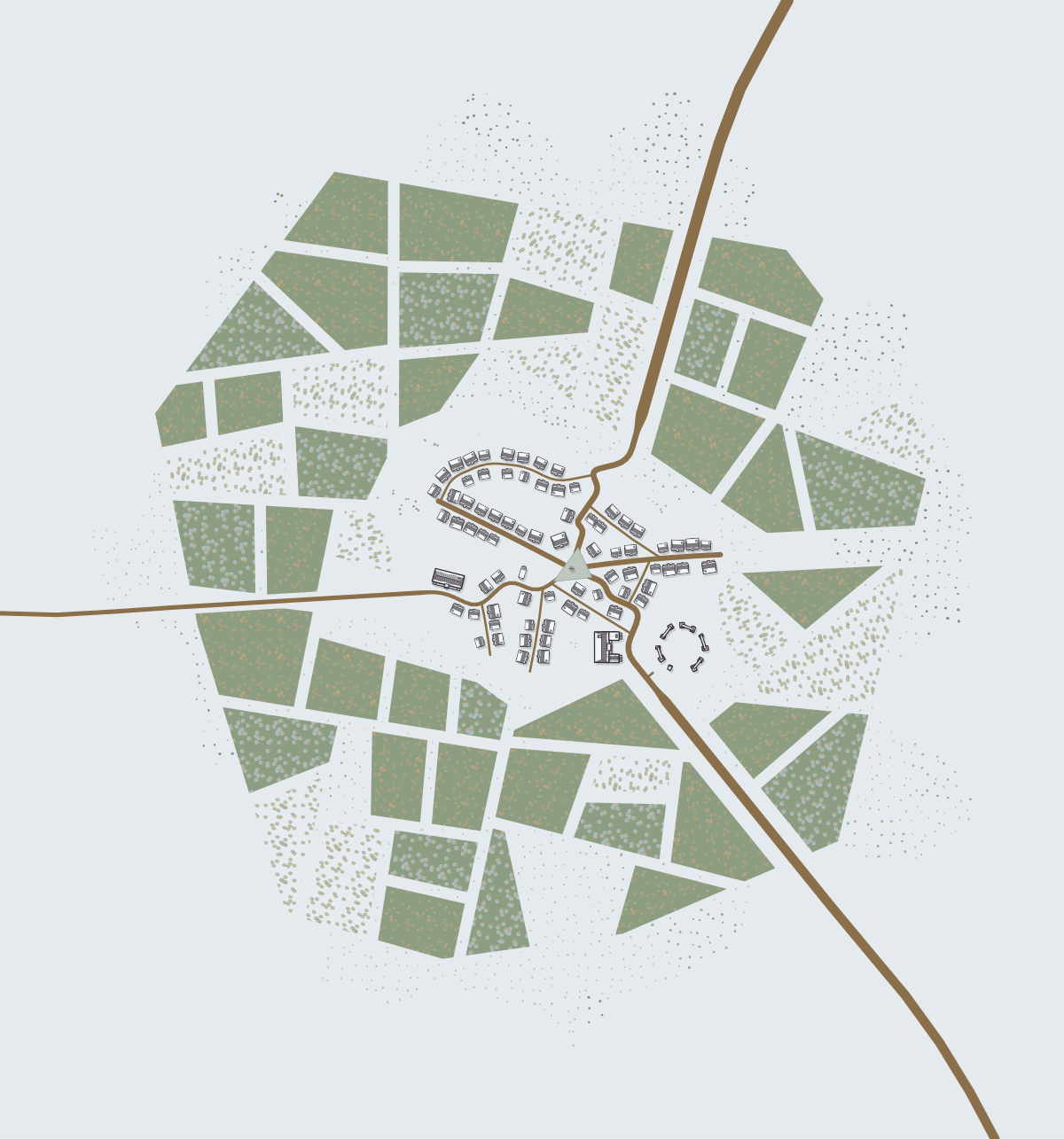 Snowmere: tundra village with snowy roofs and natural ground