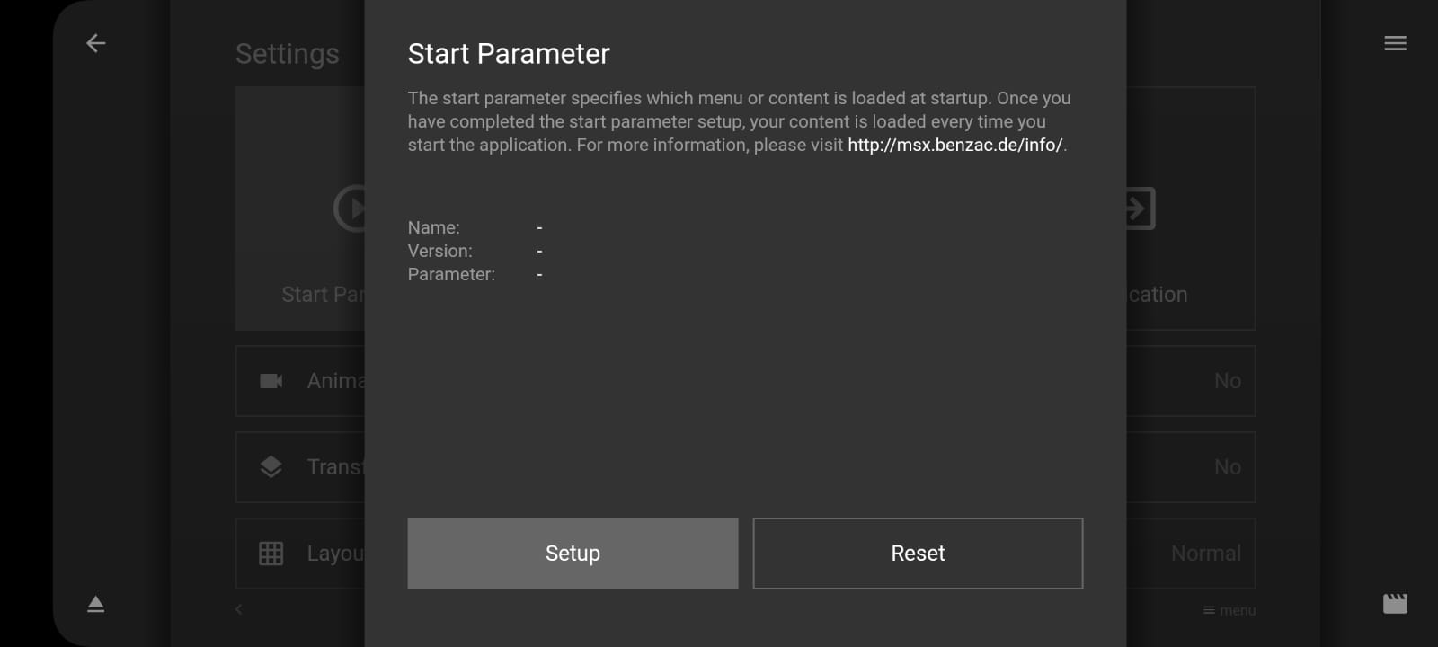 MSX Start Parameters