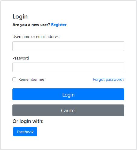 Login page with Facebook button