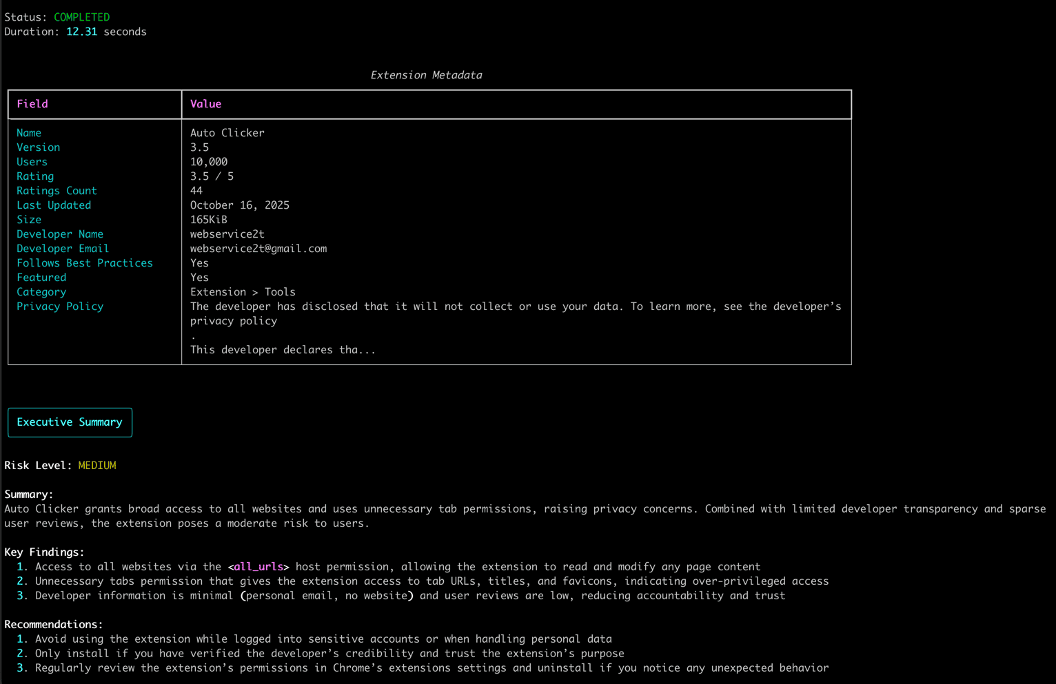 ThreatXtension CLI