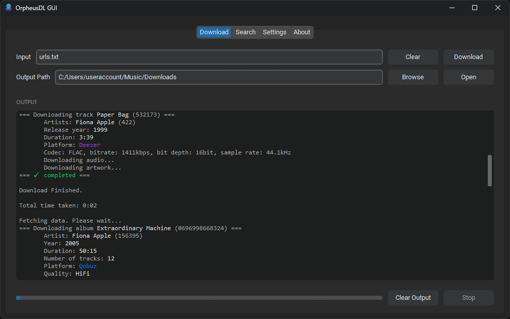 OrpheusDL GUI interface overview animated