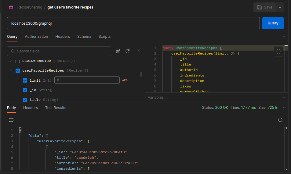 user favorite recipe