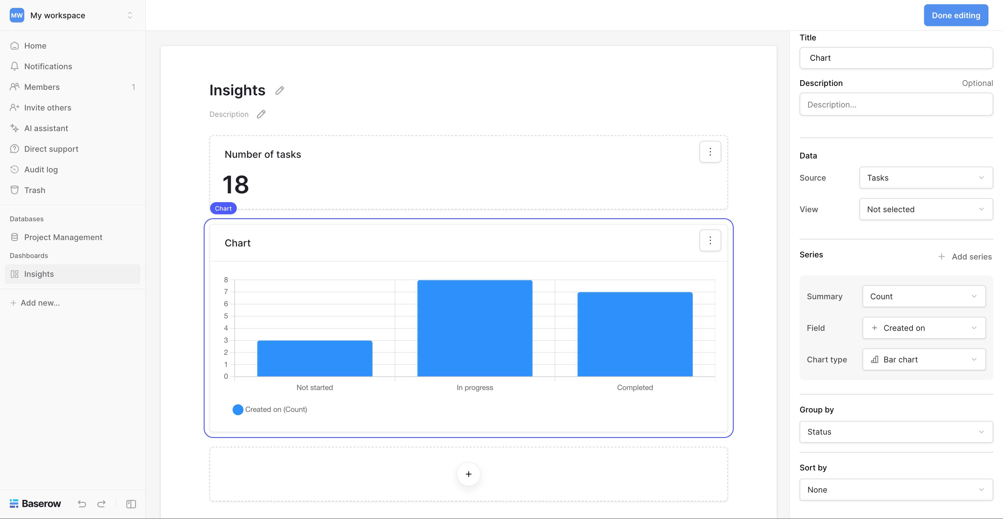 Baserow dashboard screenshot Baserow application builder