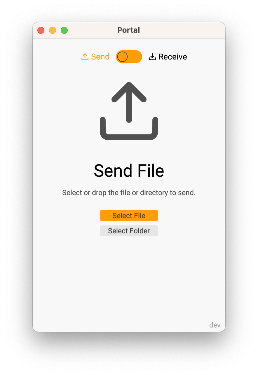 A screenshot of the Portal app in send mode