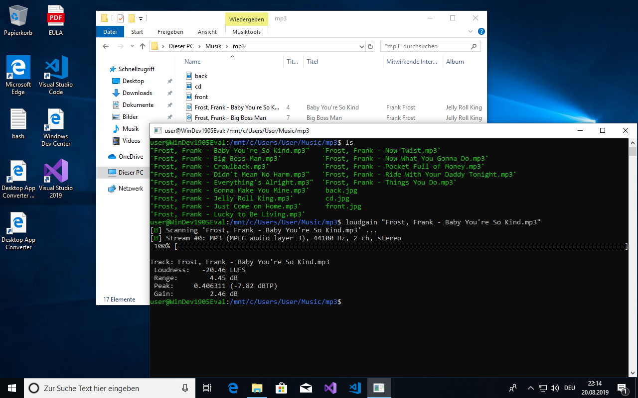 loudgain running under Windows 10’s Linux shell