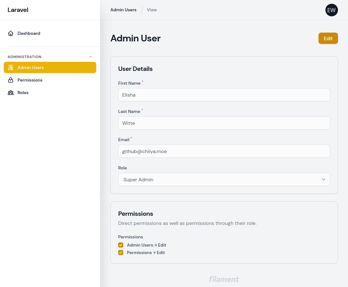 Screenshot of Admin Users - View