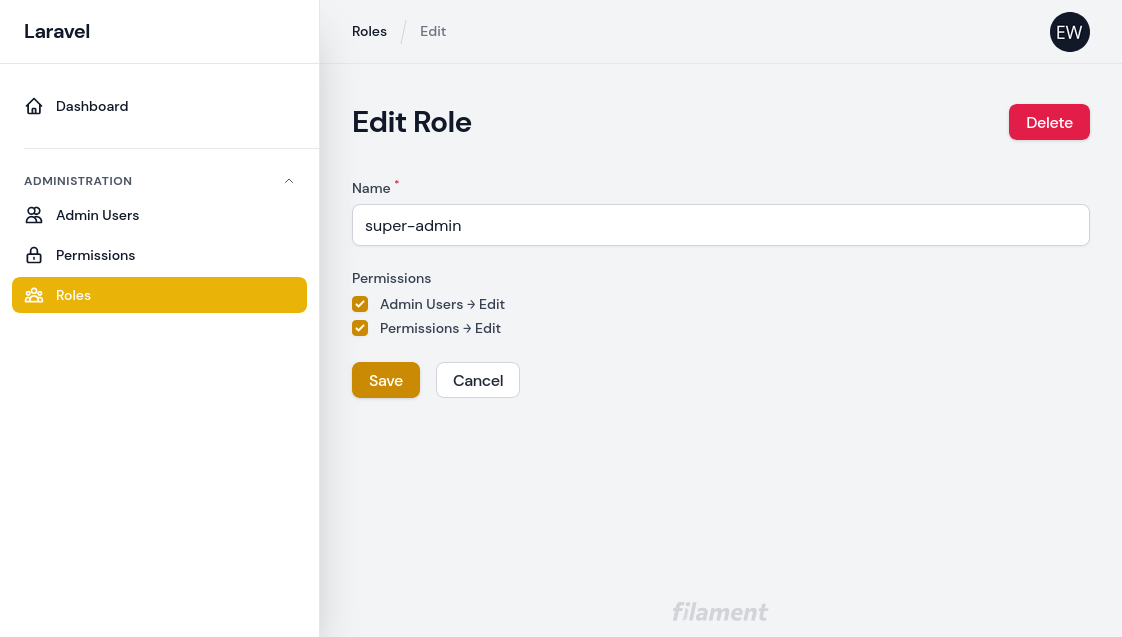 Screenshot of Roles - Edit