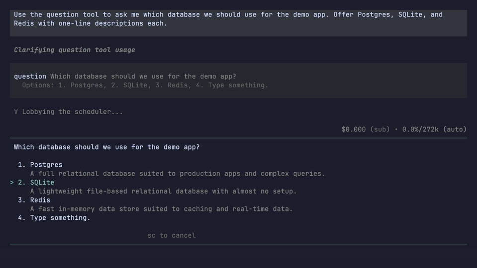 A project-local extension taking over the Atomic screen with its own full-screen interactive component
