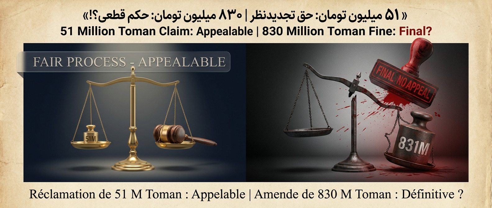 Does a 51 Million Toman Civil Claim Require a Two-Stage Trial, but an 830 Million Toman Criminal Fine Does Not?