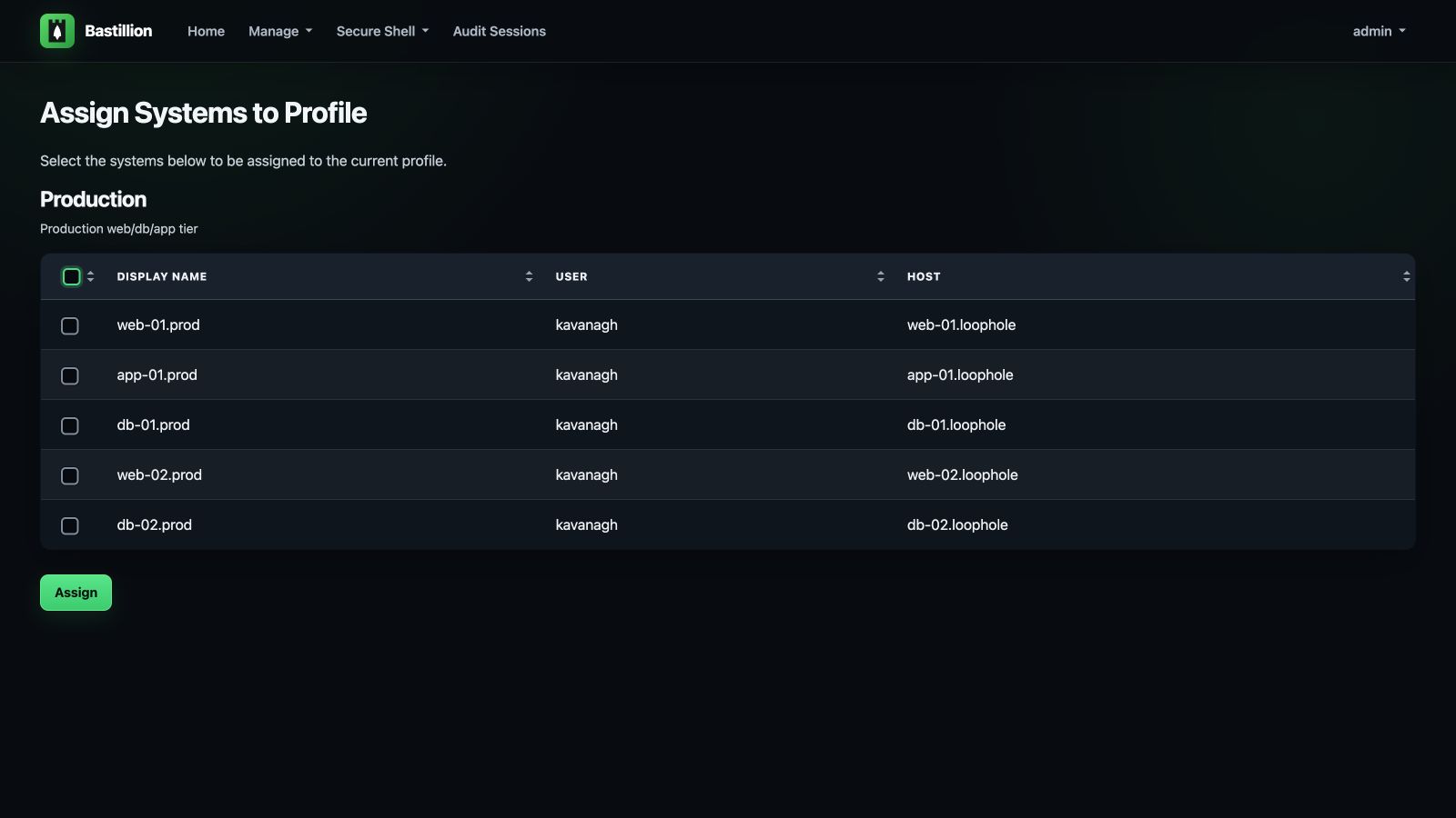 Assigning three systems to a Production profile