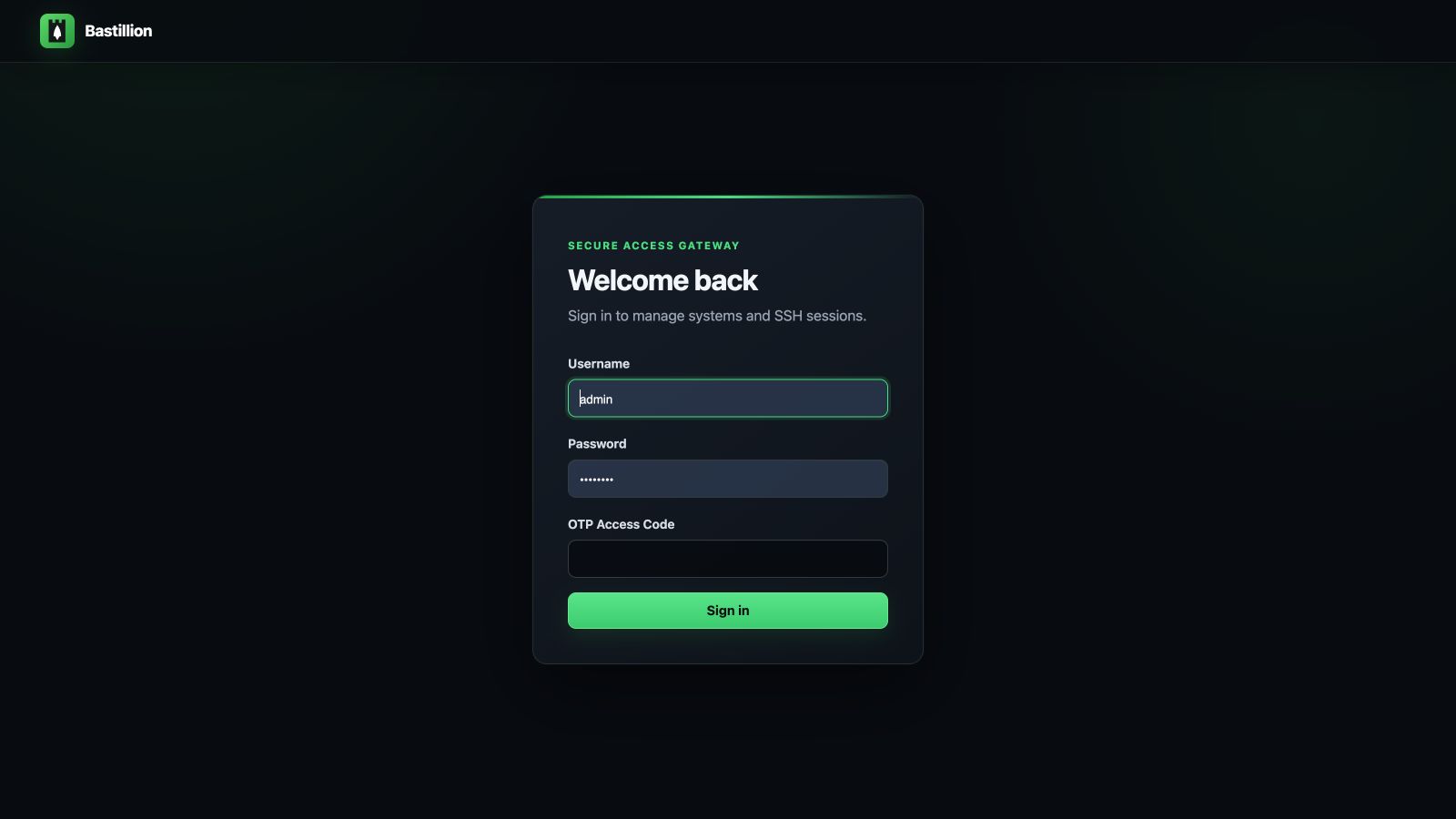 Bastillion login screen