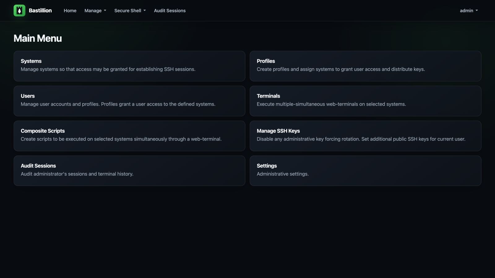 Bastillion main menu