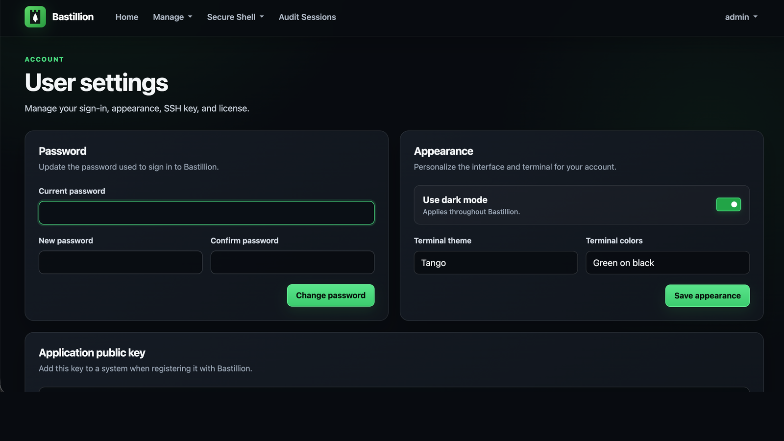 Bastillion user settings screen