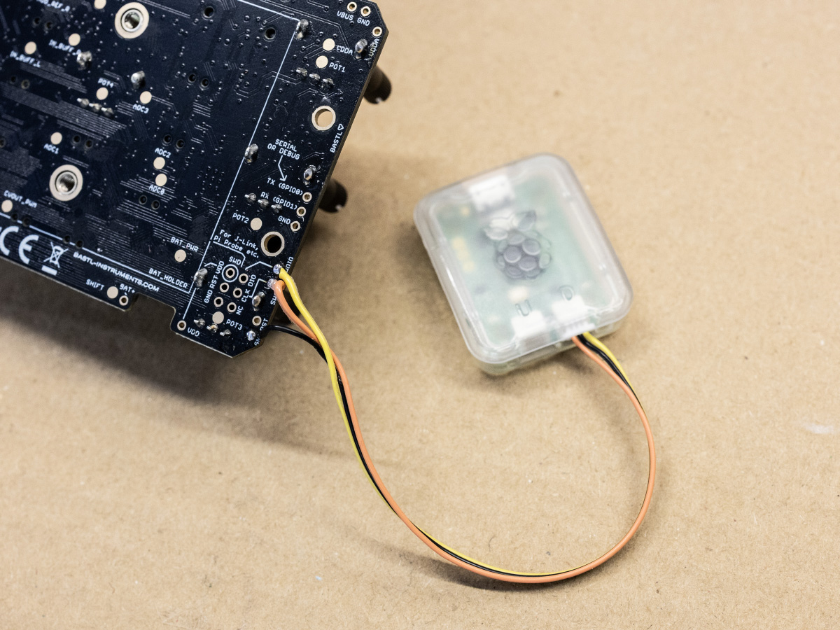 Pico Probe cable soldered to SWD pins