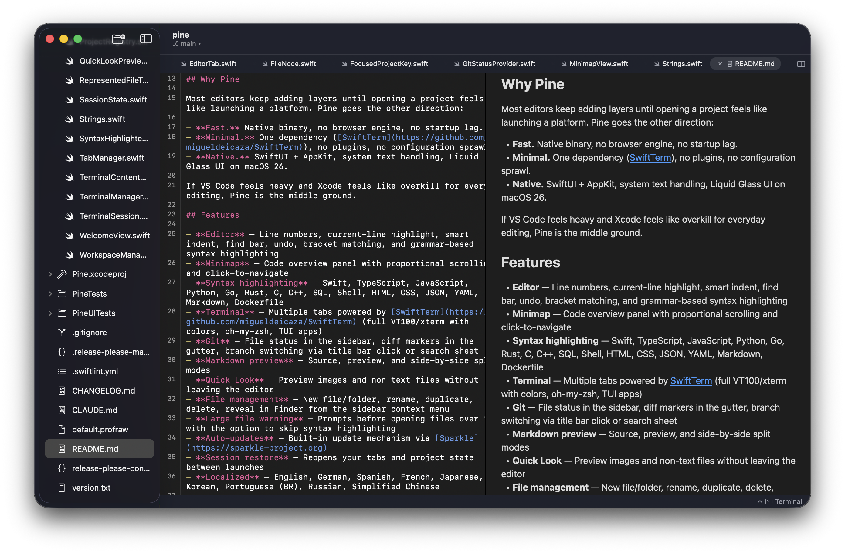 Pine Markdown preview in split mode