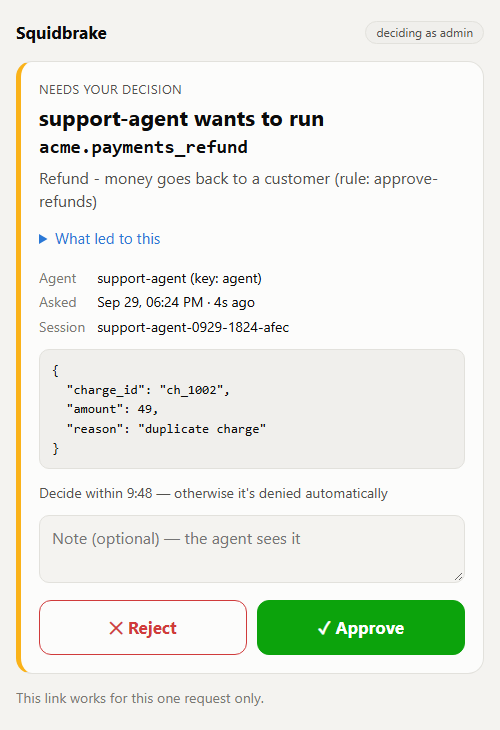 One-tap approval on a phone