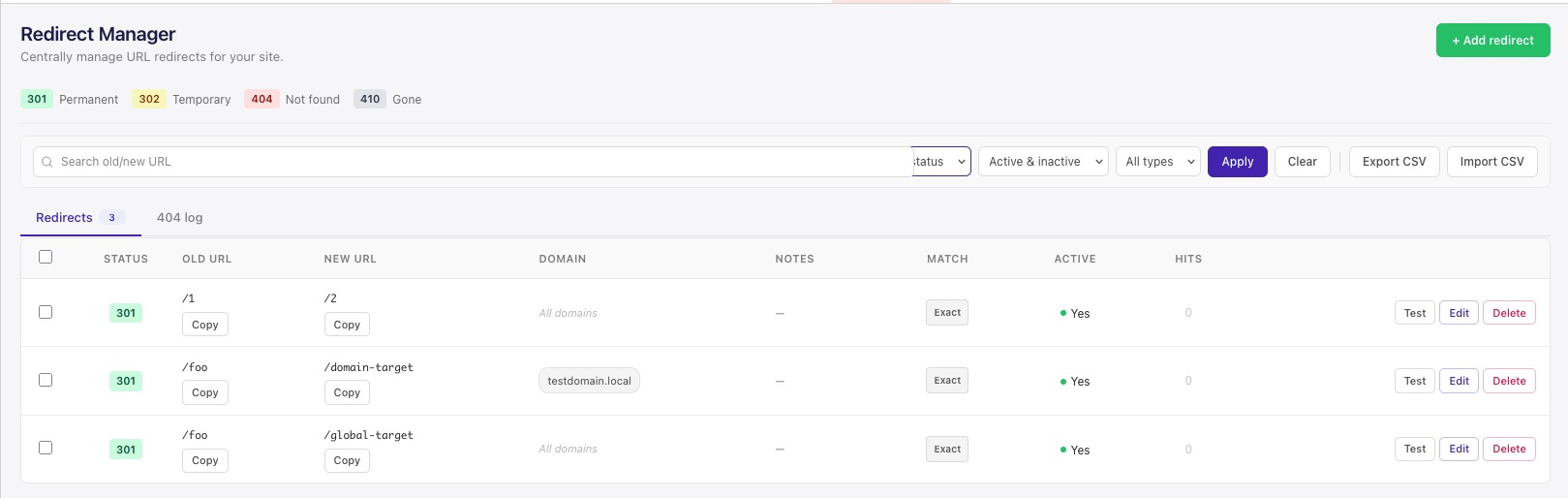 BT Redirect Manager – Dashboard
