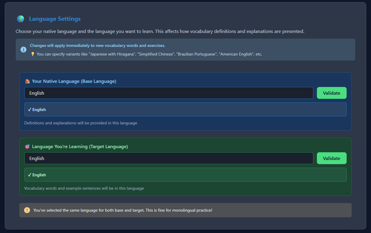 Language Settings