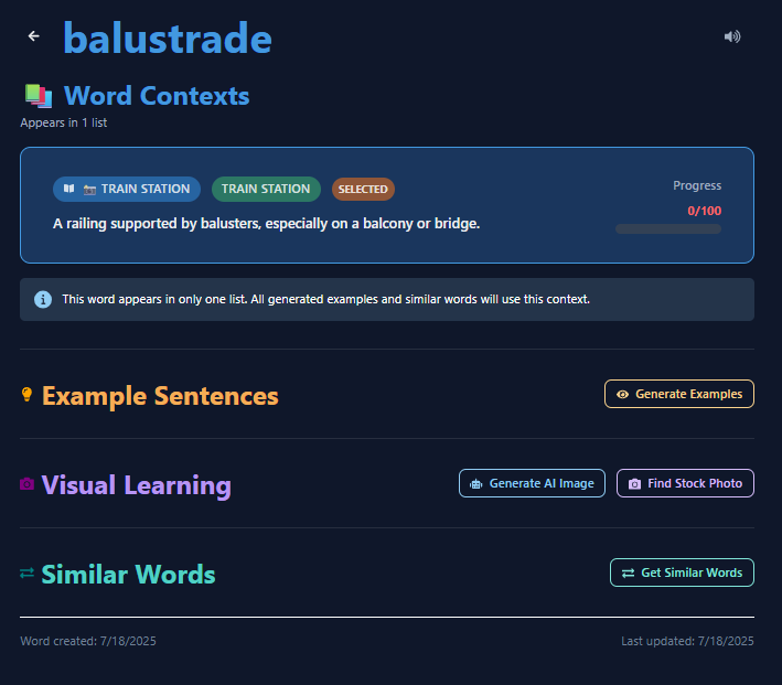 Word Detail Pages