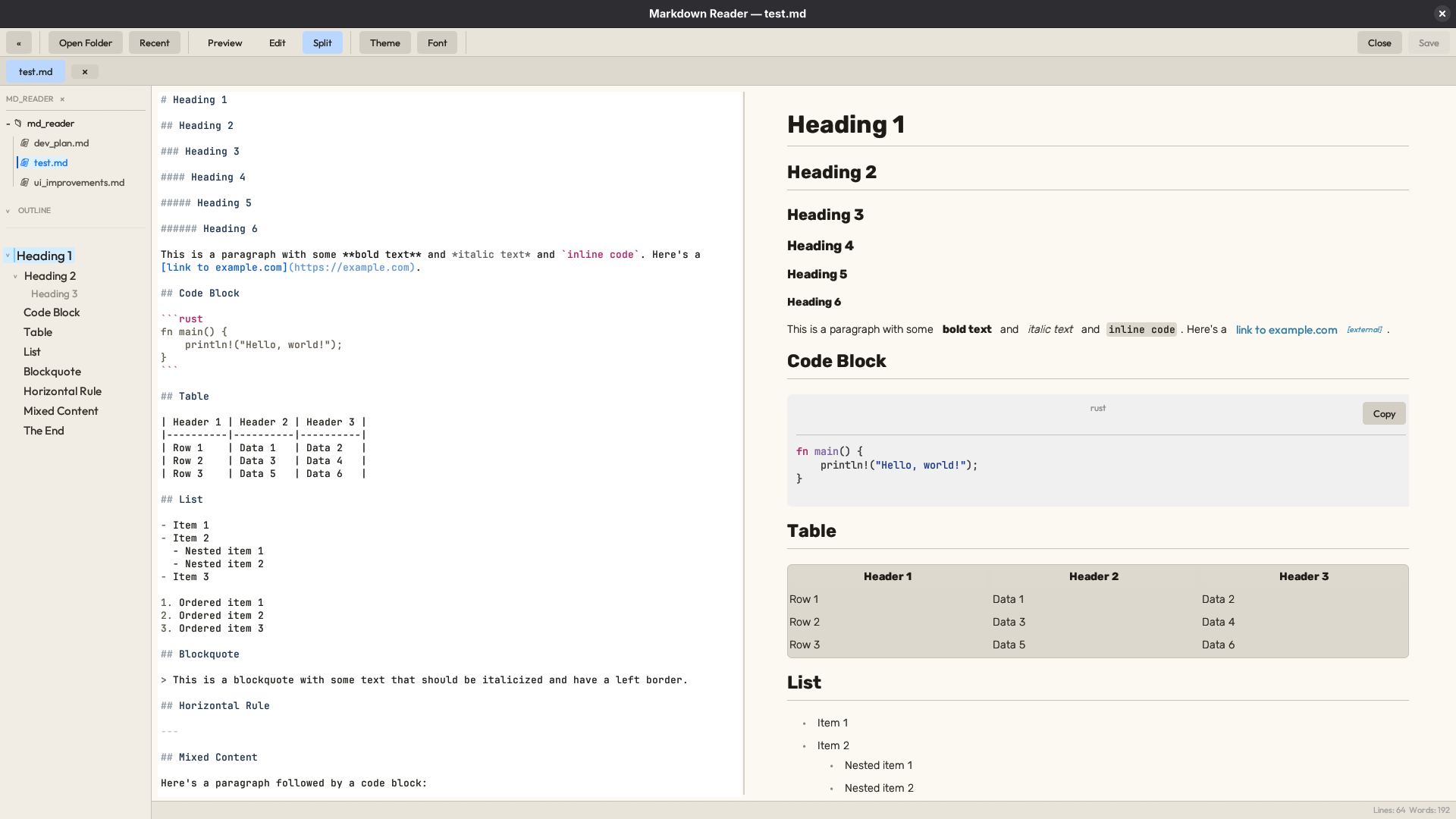md_reader Split mode light theme