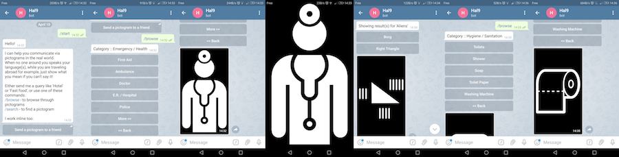 Screenshots of a conversation with the Pictobot