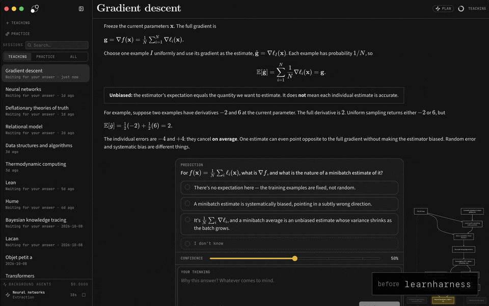 The old LearnHarness lesson and graph turning into the new godspeed lesson and topic graph as a before/after line slides across